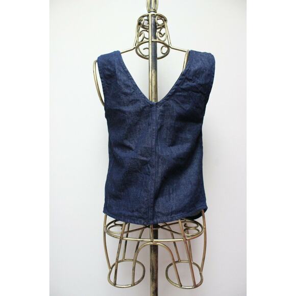 Aliya Wanek Blue Denim Jean Sleeveless High Low Pocket Tank Top Size Small - Picture 4 of 5